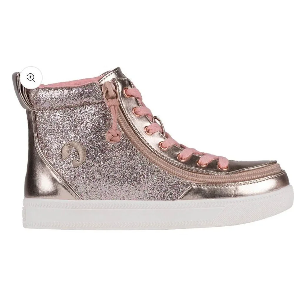 BILLY Classic Lace High Unicorn Glitter Sneaker - Rose Gold Kids Size 7